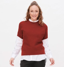 Petit pull manches courtes en coton bio rouge