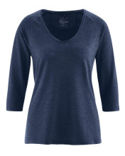 T-shirt chanvre coton bio manches 3/4 bleu marine