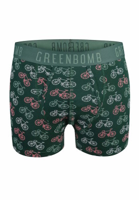 Boxer coton bio vert foncé imprimé vélos